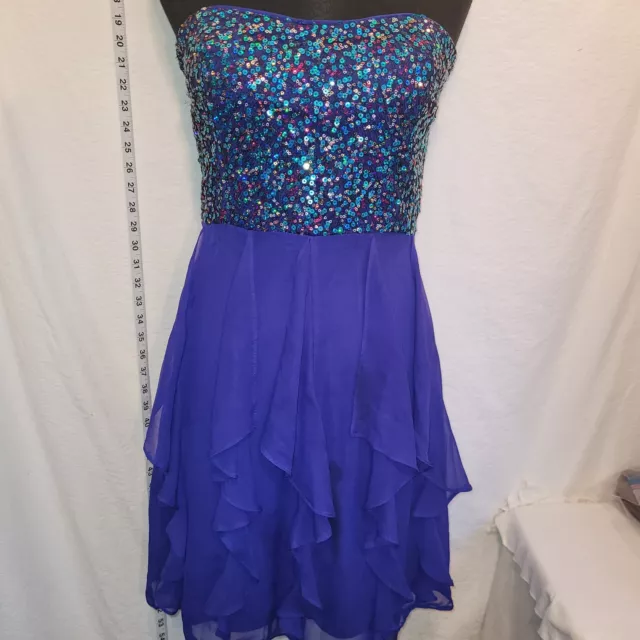 Hailey Logan Adrianna Papell Woman Sequin Royal Blue Strapless Cocktail Dress LG