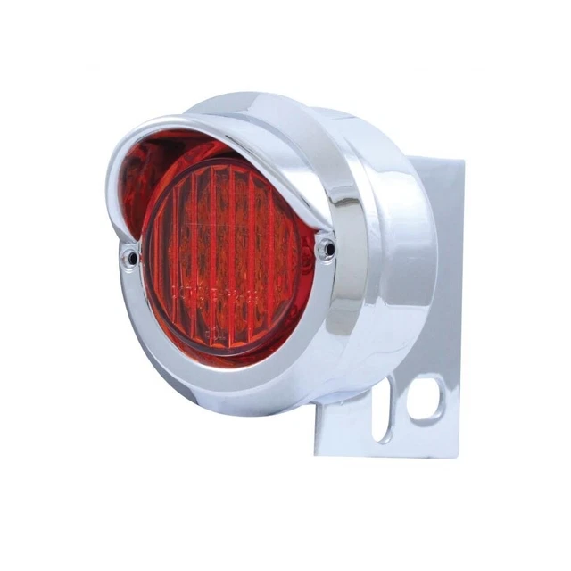 Chrome Mud Flap Hanger End Light W/ 9 Red Led 2" Flat Light W/ Visor - Red Lens