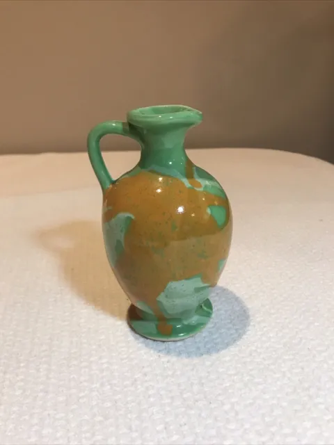 Vintage Studio Art Pottery Green/Orange/White Drip Glaze Vase/Jug/Pitcher