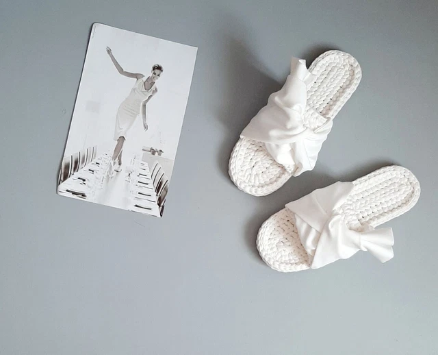 Pantofole da sposa bianche Scarpe da sposa avorio per la sposa Sandali da...