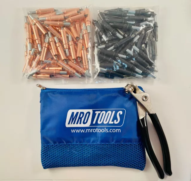 50 1/8 & 50 5/32 Zephyr Kwik-Lok Cleco Fasteners + Pliers w Bag (KZ4S100-2)