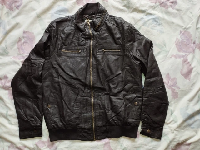 Red Herring - Men’s brown faux leather bomber jacket large 
