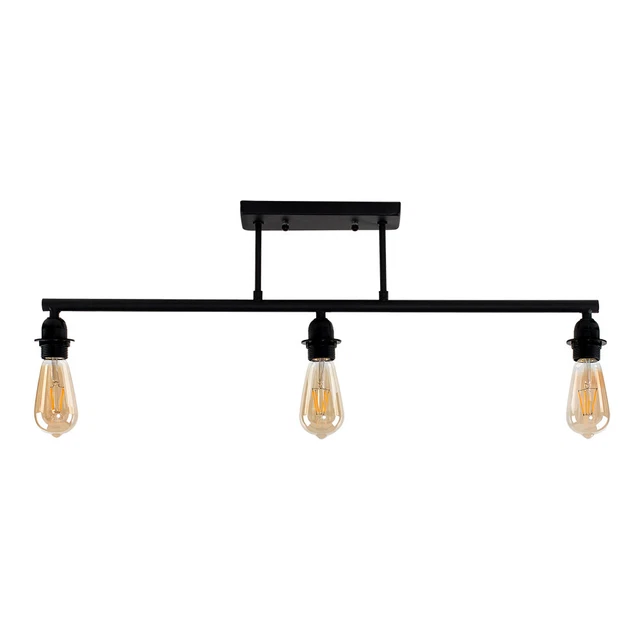 MiniSun Ceiling Light - Industrial Black 3 Way Pipework Bar Fitting LED Bulbs