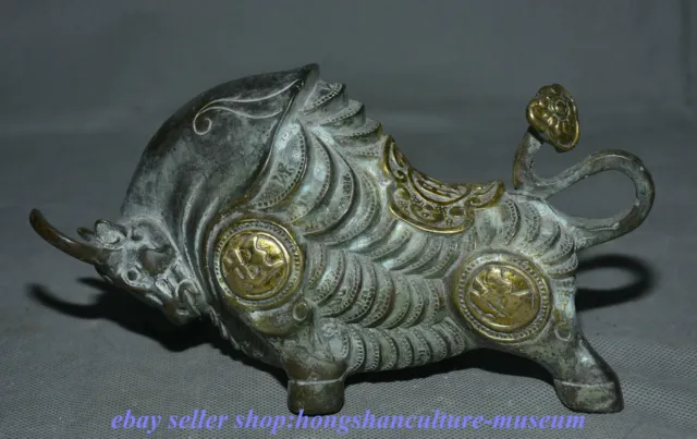 8 " Old China Bronze Fengshui 12 Animal Year Animal Cattle Wealth Statue