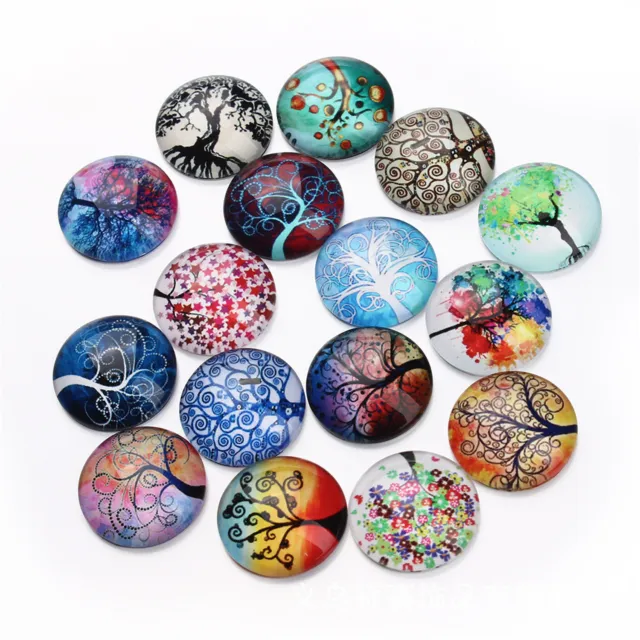20x Round Glass Mixed Colorful Tree Cameo Cabochon Flat Back 10/12/14/18/20/25mm