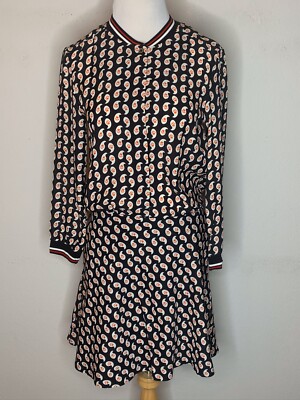 PAUL & JOE SISTER Womens Graphic Paw Prints Dress Long Sleeve Black 36 XS