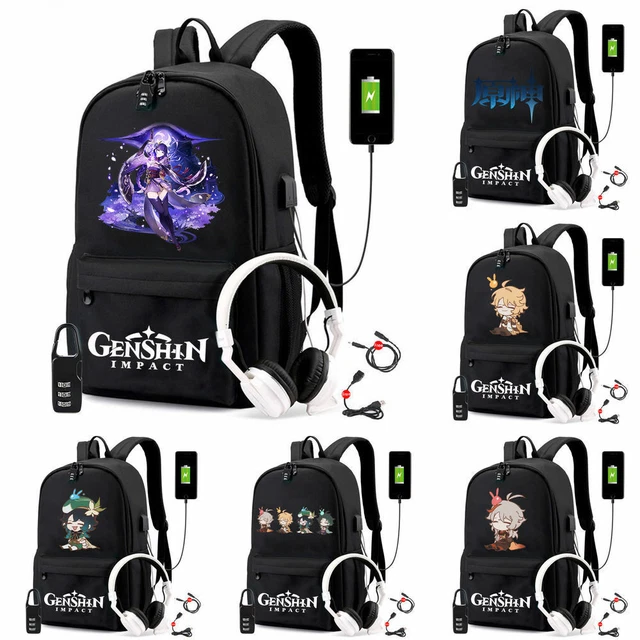 ANIME GENSHIN IMPACT Backpack Shoulder Bag Black Students School Book