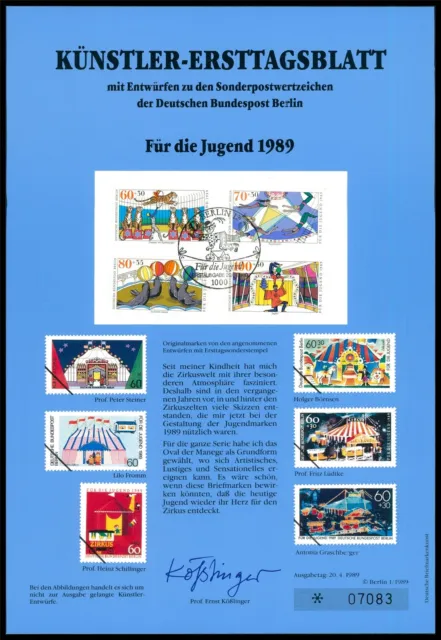Berlin Künstler-Etb 1989/1 Jugend Zirkus Circus Cirque Künstler-Ersttagsblatt