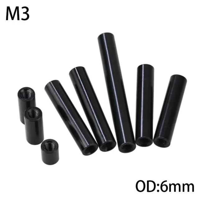 M3 Aluminum Column Round Threaded Sleeve Stud Standoff Nut Bright Black OD:6mm