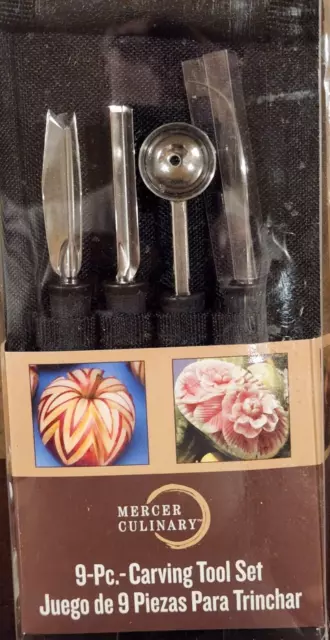 Mercer Culinary 9-Piece Carving Set Black Stainless Steel Culinary Art  - NOB