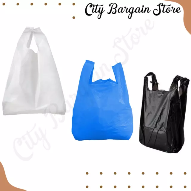 Plastic Vest Carrier Bags Blue Black White Small to large Supermarkets Stalls E5