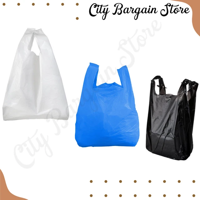 Plastic Vest Carrier Bags Blue Black White Small to large Supermarkets Stalls E5