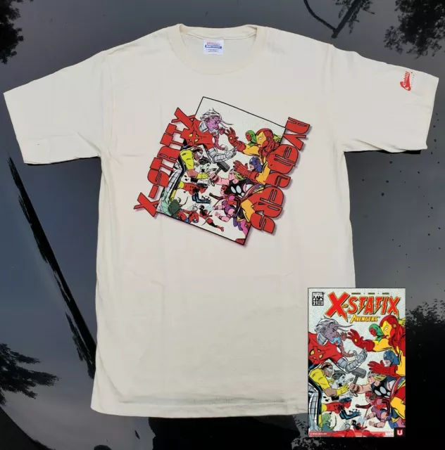 Vintage Marvel Comics 04 X-Statix VS Avengers Graphitti T-Shirt Tan S Deadstock