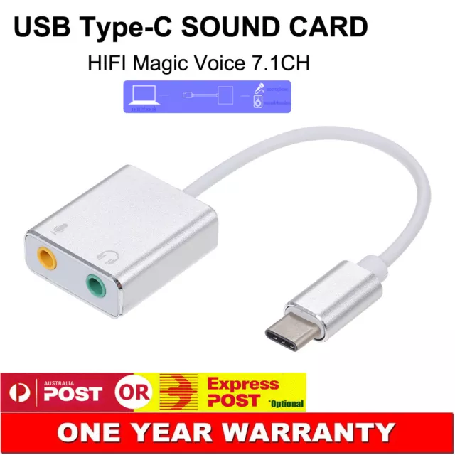 USB Type-C Sound Card to 3.5mm Audio Headphone Jack Adapter Microphone Laptop AU