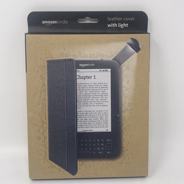 Sealed OEM Amazon Leather Cover with Light - Kindle Keyboard 3rd Gen Black Case