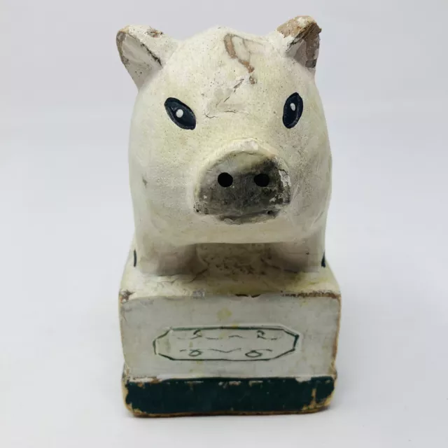 Pig on Plinth Block - Wooden Sculptured Piggie - Barnyard Sweetheart Decor 2
