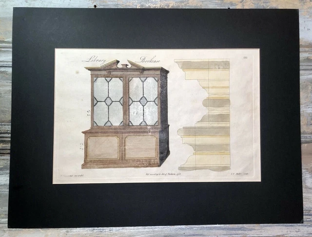 c. 1754 Chippendale “Cabinet Maker’s Director” Library Bookcase Copper Engraving