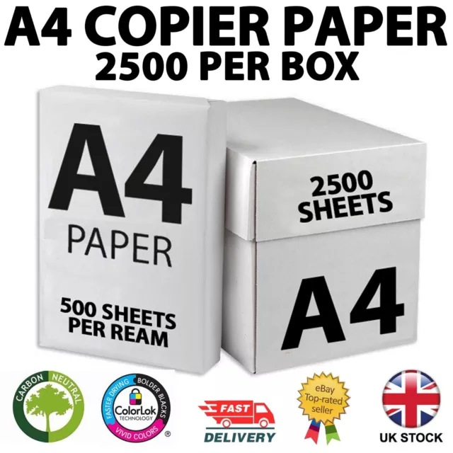 A4 Paper White Plain Printer Paper- Box of 5 Reams - 2500 Sheets