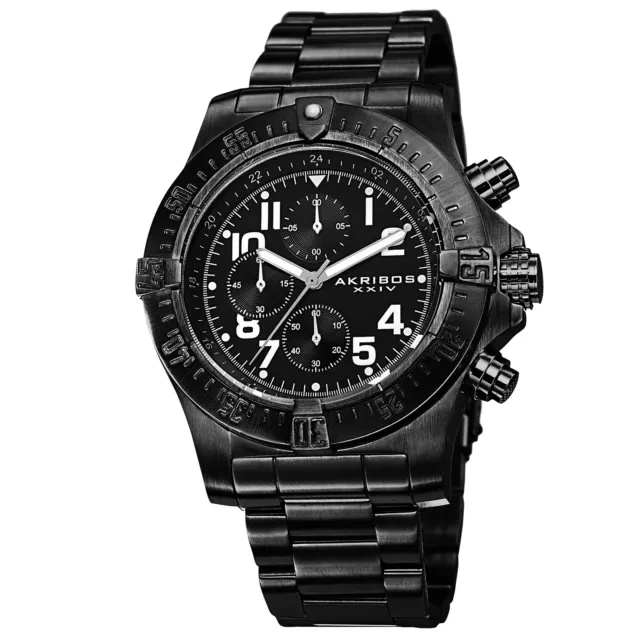 Men's Akribos XXIV AK711BK Chronograph Luminescent Black Stainless Steel Watch