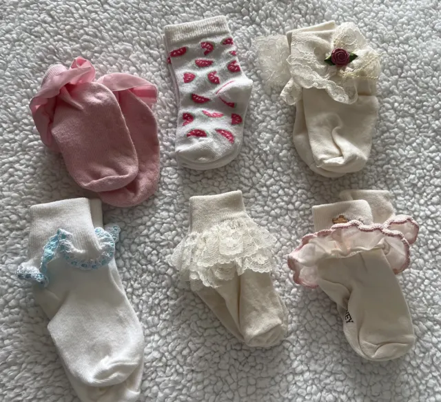 Baby Girl Vintage 6 Pair Sock Set 0-12 Months Dressy Pageant