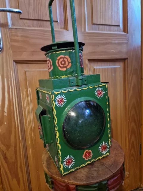 Vintage painted barge/canal ware painted paraffin lantern Flower & Castle decs