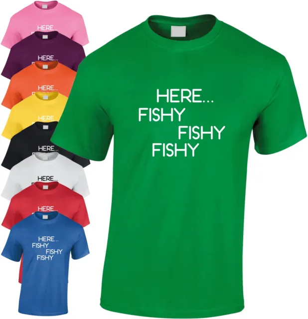 Here Fishy Fishy Fishy Children's T Shirt Kid's Funny Fishing Tee Xmas Gift Top