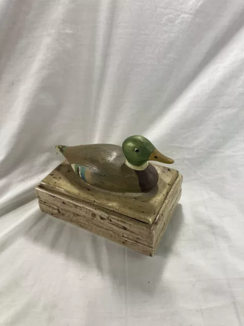 Vintage Ceramic Mallard Duck Trinket or Jewelry Box Hand Made