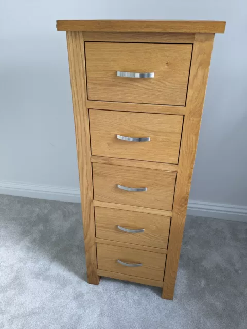 Oak Furniture Land Natural Solid Oak 5 Drawer Narrow Tallboy Chest of Drawers