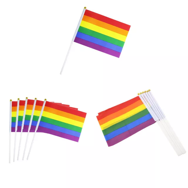 20X28cm Handheld Rainbow Flag With Flagpoles Festive Home Decor Party Decoration
