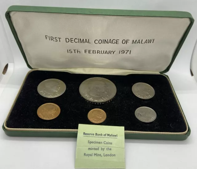 Malawi 1971 first Decimal Coinage  Specimen set (Original Royal Mint Case)