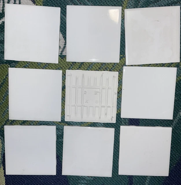Lot of 9 Vintage Ceramic Wall Tiles 4 1/4"  White  Glossy Made in USA 4 x 4