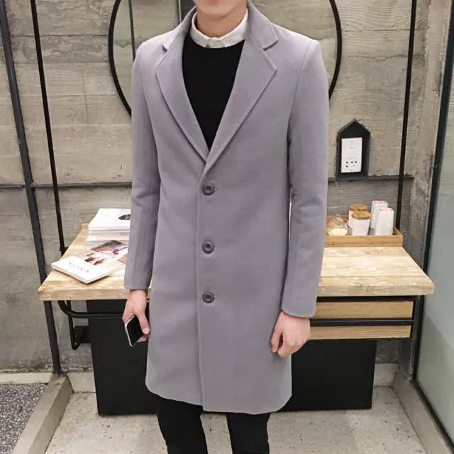 Mens Double Breasted Overcoat Long Jacket Outwear Winter Warm Woolen Trench Coat 9
