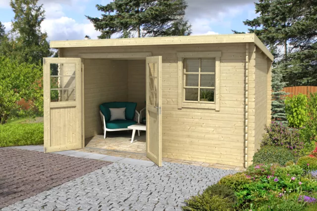 Gartenhaus Blockhaus  Pultdach 28 mm Amira 275 400x295 cm Lasita