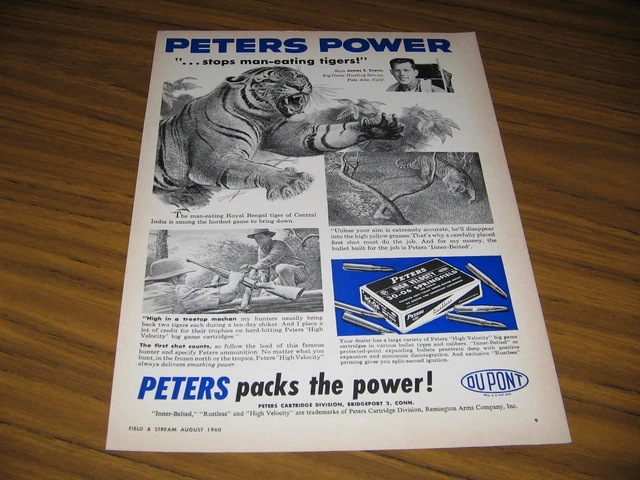 1960 Print Ad Peters Power Cartridges Stop Man Eating Tigers Bridgeport,CT