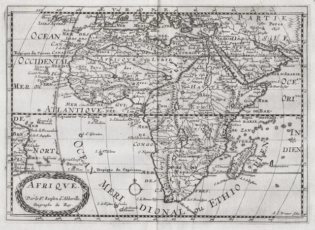 Africa Afrique Continent Carte Map Card Sanson Engraving 1680