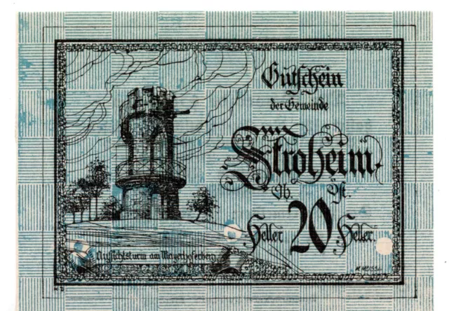 1920 Austria Notgeld Stroheim 20 Heller Note (T83)
