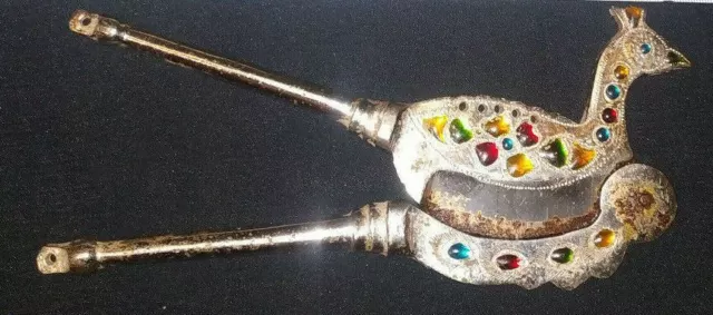 Antique Enamel Work Brass Silver Plated Betel Nut Cutter Peacock Shape