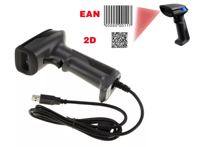 Douchette USB Lecteur Codes Barres 1D UPC EAN GS1 ... 2D QR Code DataMatrix