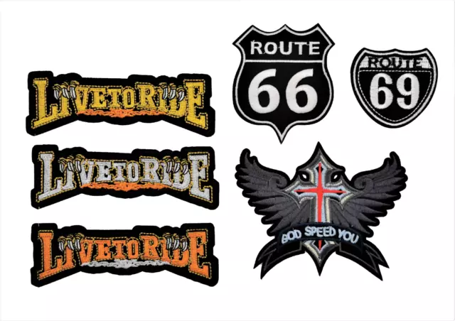 Bügelbild Patch Motorrad Highway USA Biker Route 66 Aufnäher verschiedene Motive