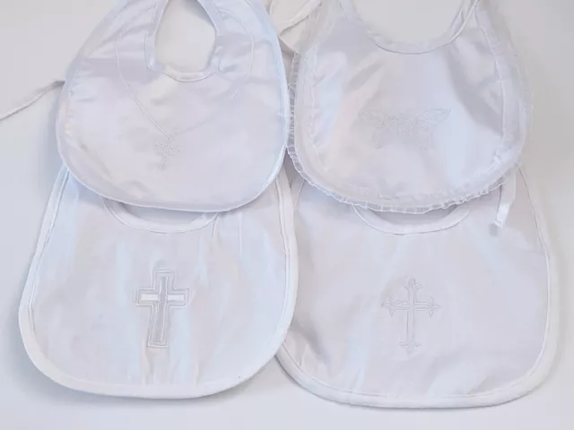 Baby Shower Girls Boys White Christening Outfits Match Cross Bib Burp Apron 2