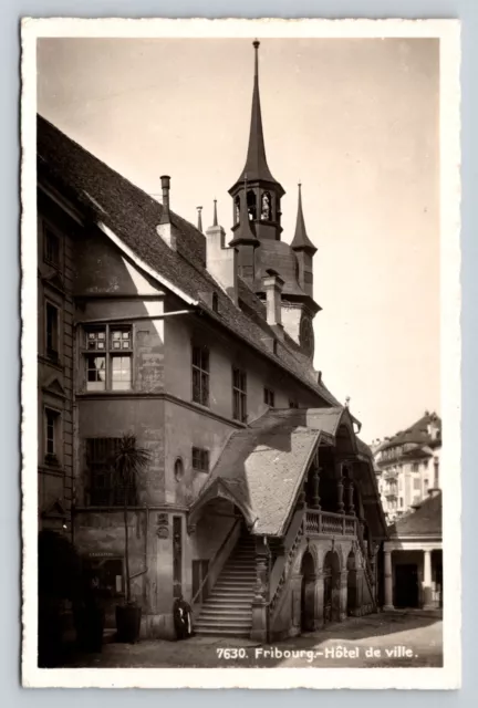 c1939 RPPC Fribourg Switzerland Hotel De Ville Unposted VINTAGE Postcard