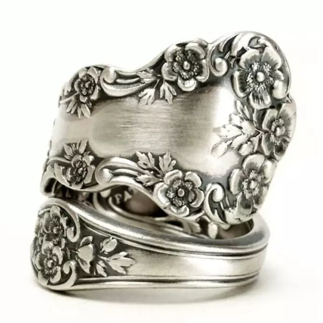 Women 925 Silver Ring Turkish Handmade Retro Flower Ring Wedding Jewelry Sz 6-10