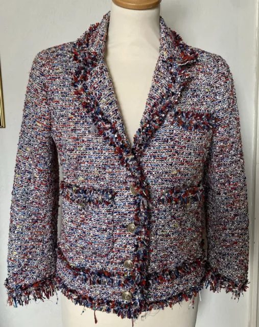 ZARA Ladies Tweed Boucle Blazer Jacket Gold Buttons Sz S / UK 8 FAB COND!