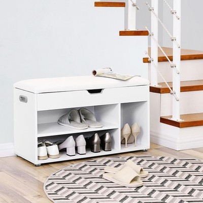 in Legno con 2 Ripiani e Seduta Morbida Imbottita Scarpiera con Seduta e Cuscino Colore: Bianco Cocoarm 