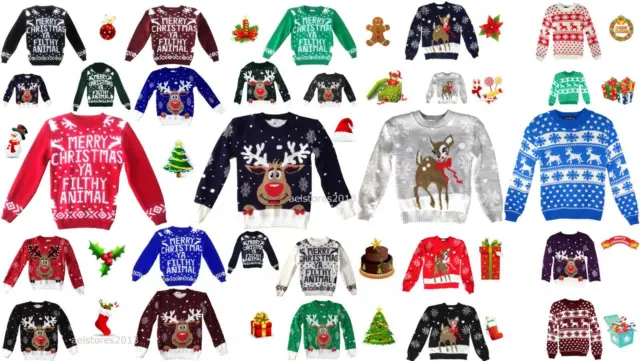 Kids Childrens Christmas Jumper Xmas Girls Boys Retro Rudolph Winter Sweater Top