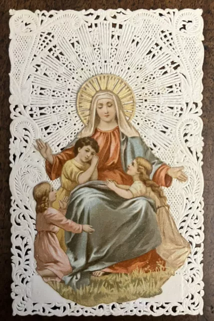 Santino Merlettato Madonna Con Bimbi Sec XIX Cromolitografia Perfetto