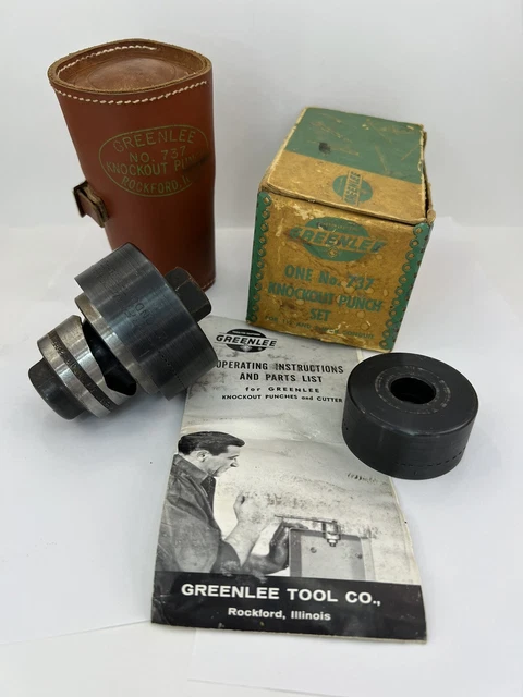 Vintage GREENLEE NO. 737 KNOCKOUT PUNCH Set Leather Case & Original Box & Papers