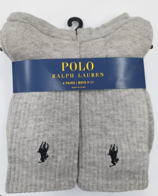 Polo Ralph Lauren Socks BOYS CREW Gray Sz L/XL Shoe Sz 4-10 Sock Sz 9-11 School