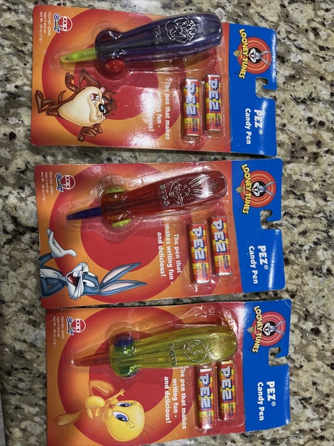 1999 Pez Cap Candy Looney Tunes Pens: Bugs Bunny, Tweety Bird, and Taz Devil