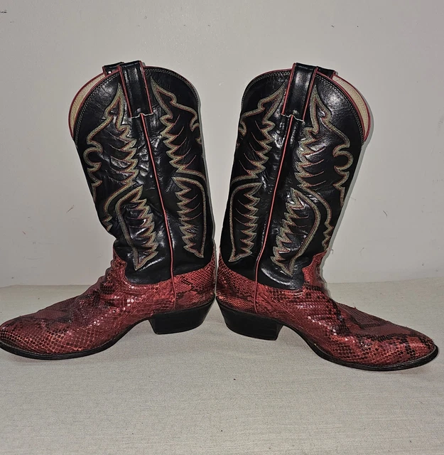 JUSTIN 9D WESTERN Cowboy Boots Snake Skin Python Red/Black W7141 £95.46 ...